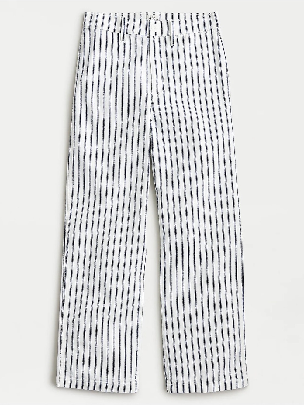 J. Crew White Pants with Navy Pinstripes